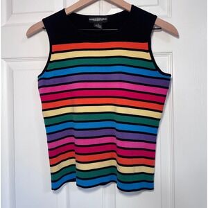 VTG Y2K World Republic Silk Blend Rainbow Stripes Sleeveless Knit Top S